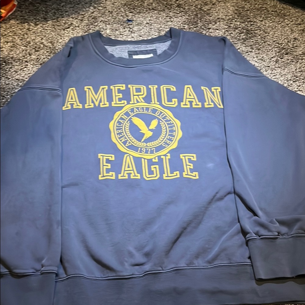 American Eagle Outfitters Blue and Yellow Crewneck Sweater